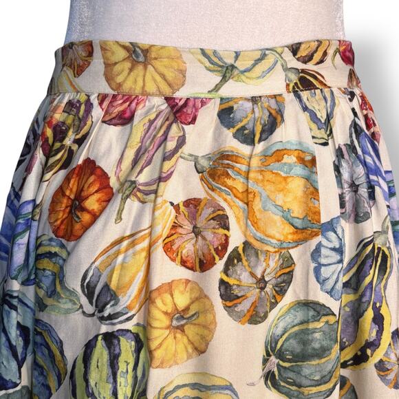 ModCloth Watercolor Gourd Print Pleated Midi Skirt Pockets Fall Autumn Small - Picture 2 of 11